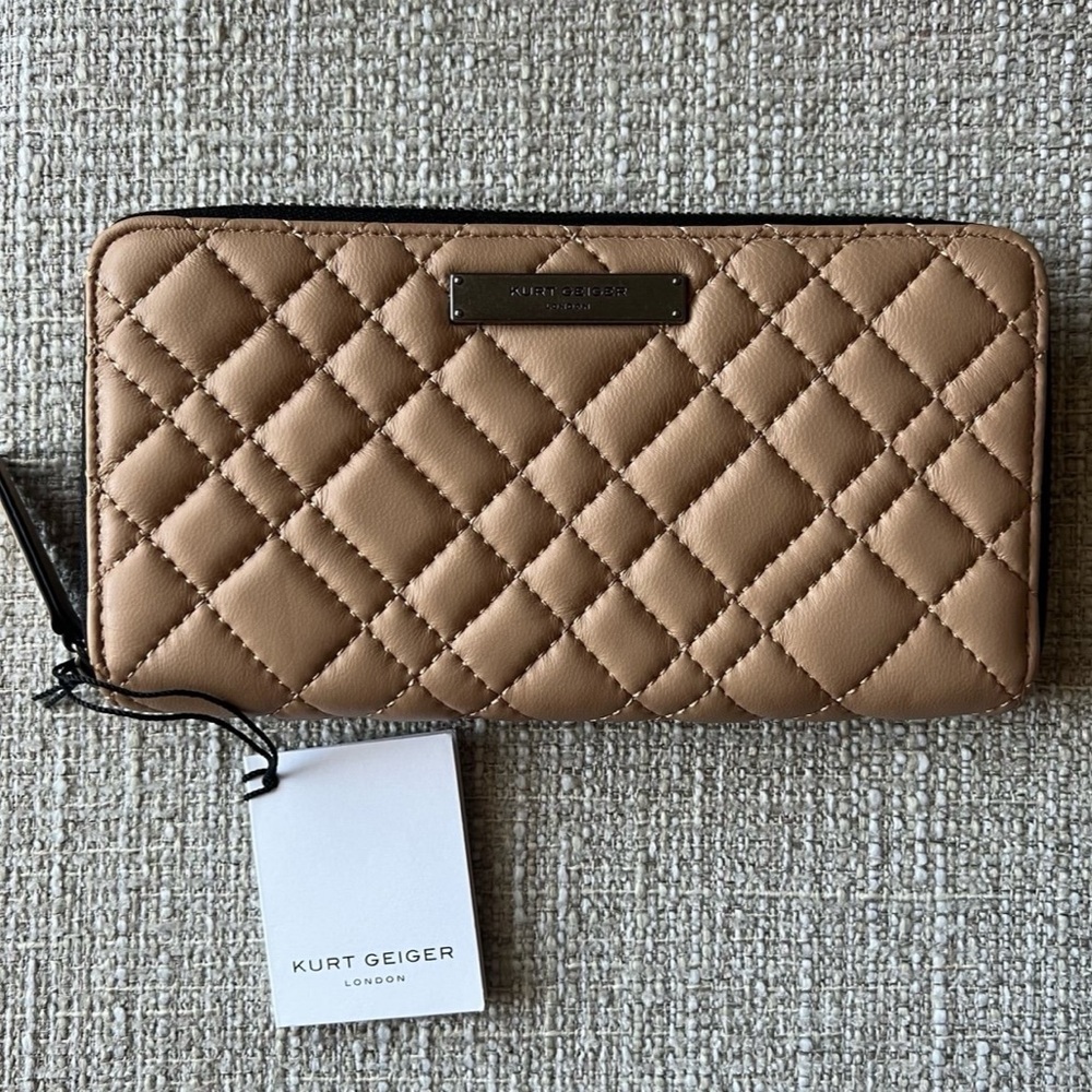 Kurt Geiger London Quilted Leather Zip Around Wallet - Camel